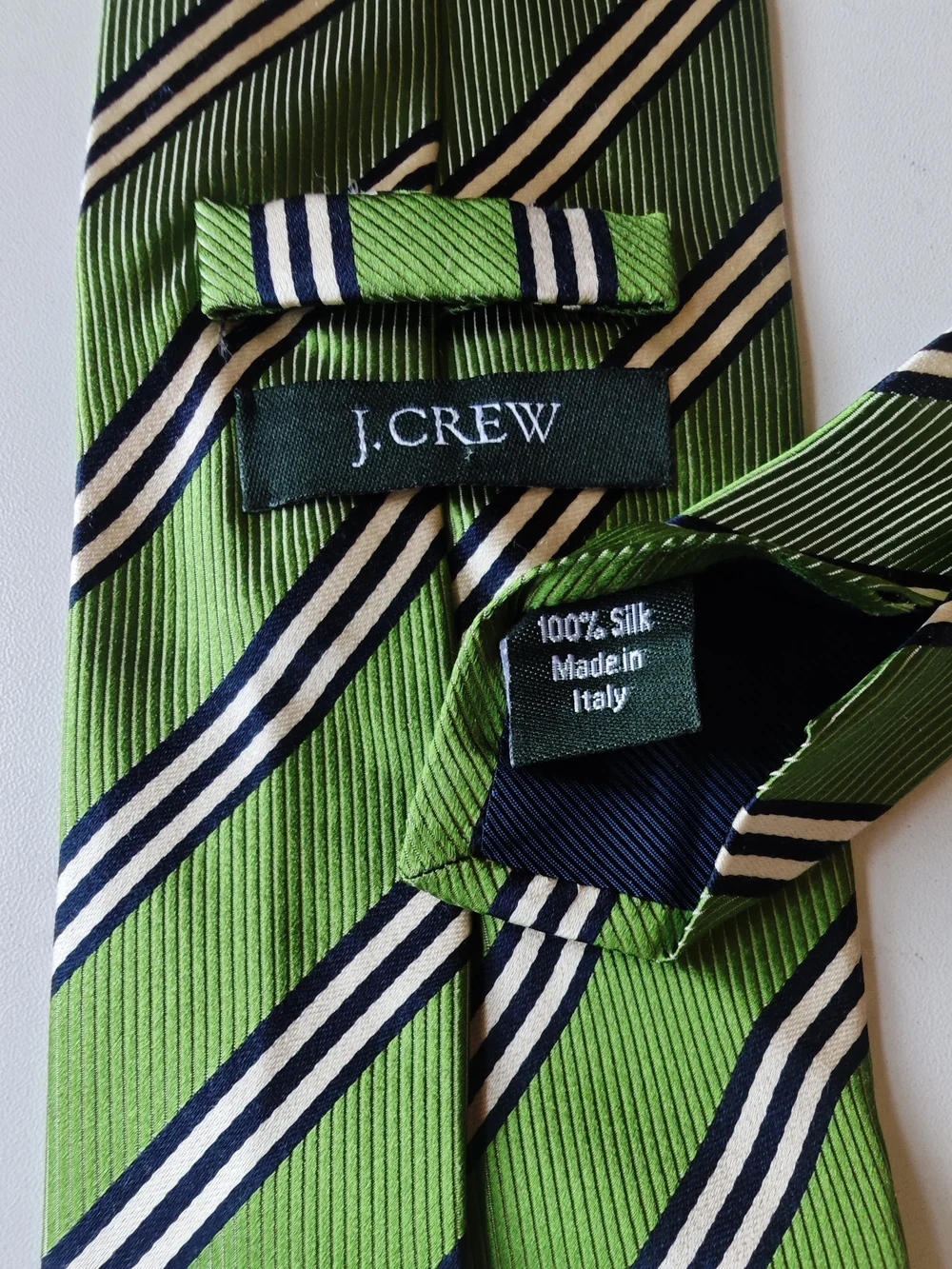 J.Crew Green Navy Blue Striped Silk Tie Made in Italy